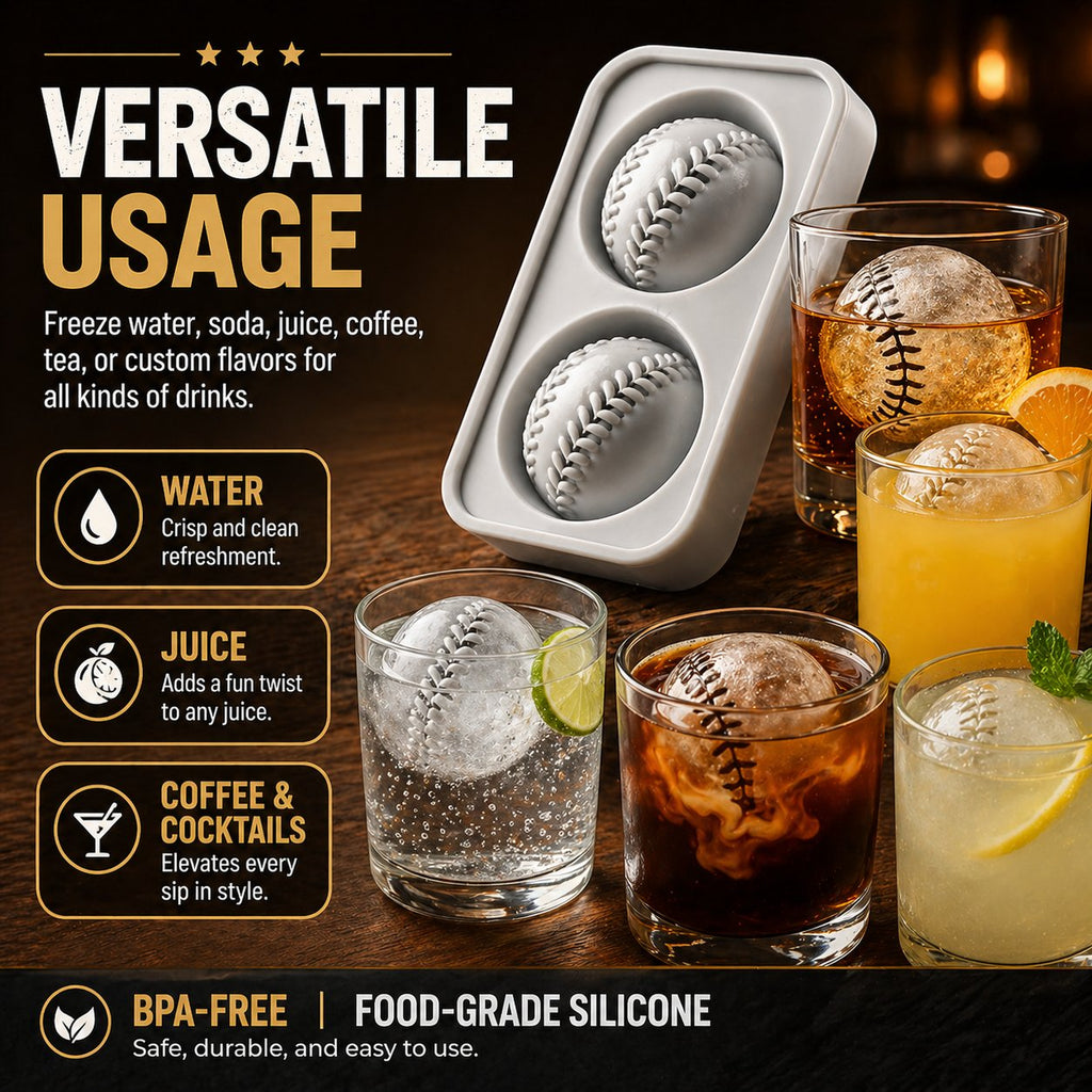 Baseball-isterningform – Langsomtsmeltende silikonekugleform til whisky, cocktails og mere ⚾🧊