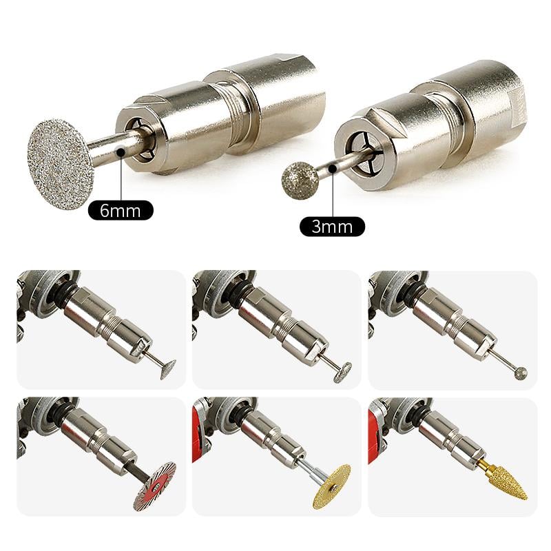 ⚙️Vinkelsliber Konverteringssæt 🔧 3 mm/6 mm Dobbelt Spændetang – Universal Ligesliber Adapter til Udskæring & Polering