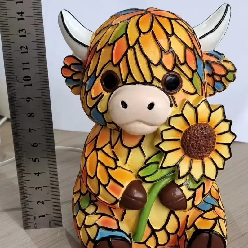 ✨ Kreativt Highland Ko LED Natlys, Hjemme Tegnefilmsdyr Harpiksfigur, Sød Dekorativ Lampe til Børneværelse & Opholdsstue, Bordlampe, USB-drevet Lampe