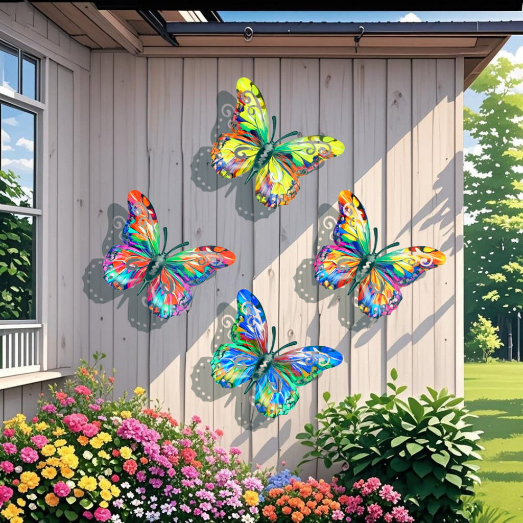 🦋4 stk. Sommerfugle Metal Vægdekoration, Udendørs Hængende Vægkunst Skulpturer Dekoration