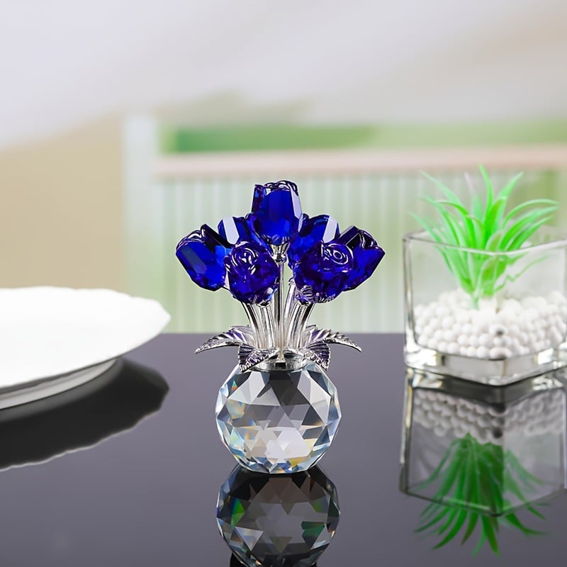 🎁 Mors Dag Udsalg ❤️ Krystal Farverig Rose Blomst Samlefigur med Vase