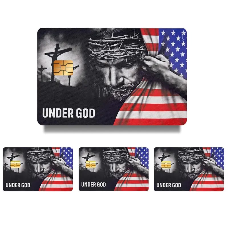 💳✝️ Tro & Patriotism Kort-klistermärkesset – Inspirerande kreditkortsklistermärken med kors- och bibelordsmotiv