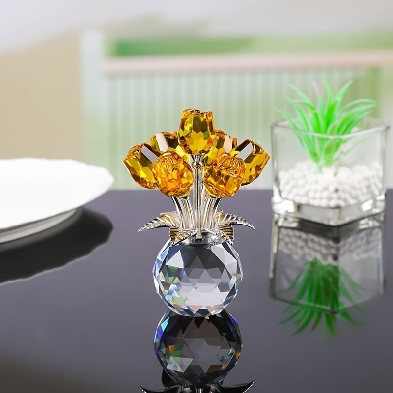 🎁 Mors Dag Udsalg ❤️ Krystal Farverig Rose Blomst Samlefigur med Vase