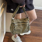 Lærreds Crossbody Taske med Flere Lommer til Hverdagsbrug