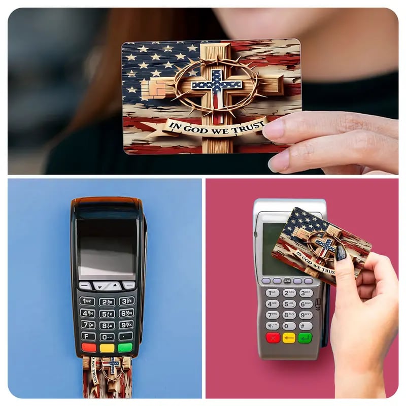 💳✝️ Tro & Patriotism Kort-klistermärkesset – Inspirerande kreditkortsklistermärken med kors- och bibelordsmotiv