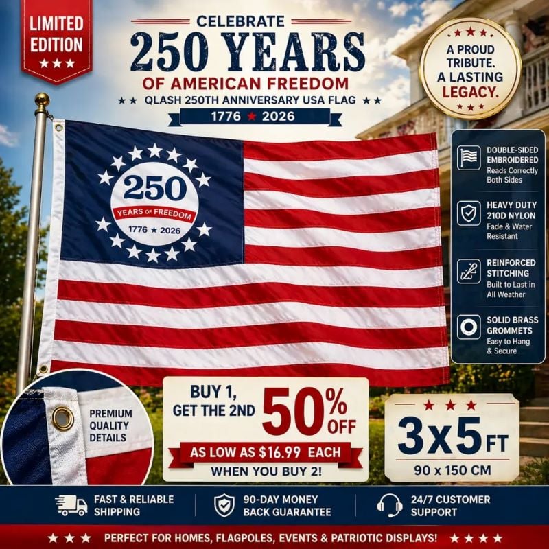 🔥250-årsjubileums USA-minnesflagga (90x150 cm), dubbelsidigt broderad