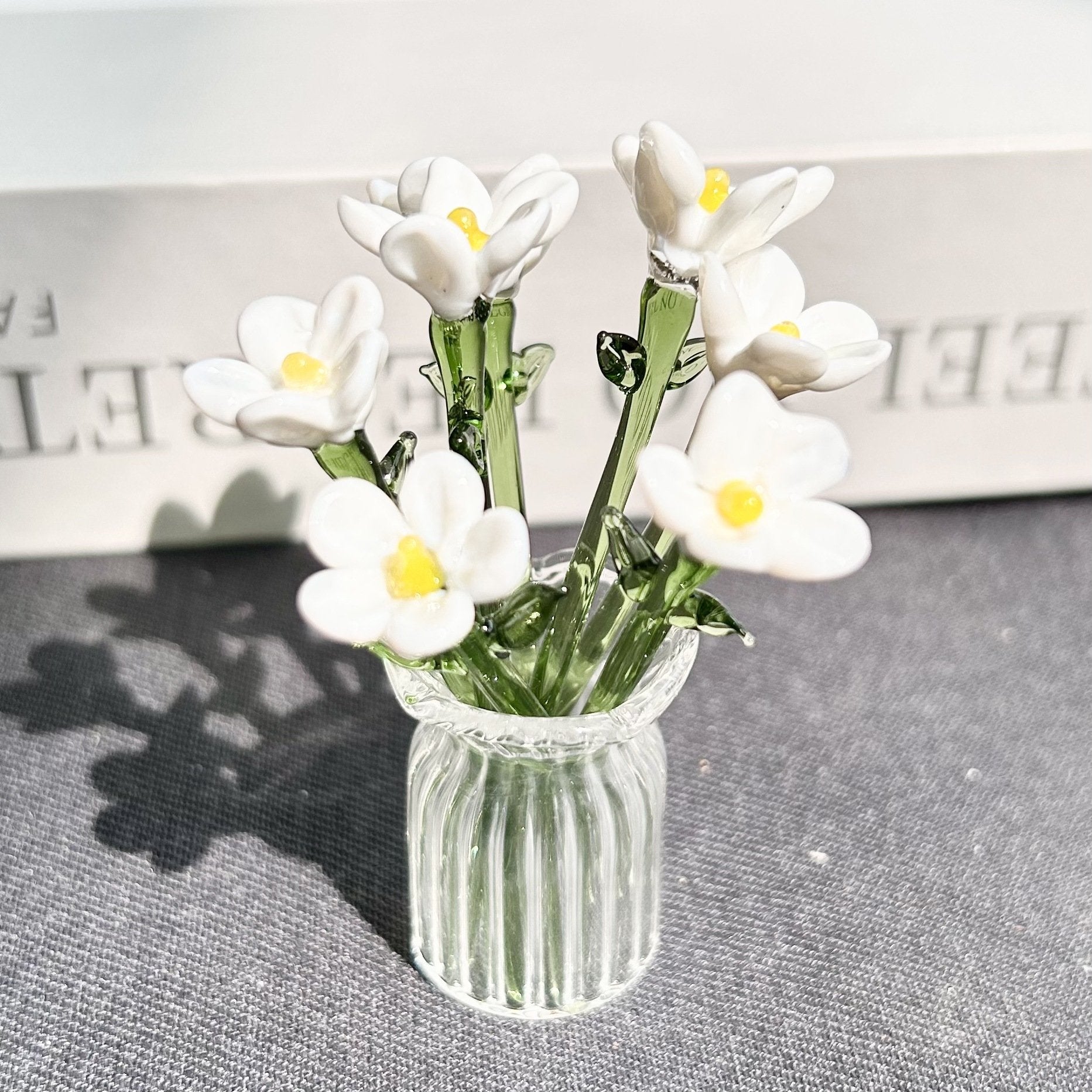 Mini Glass Flower Ornament Crafts Artificial Flower Floral Figurine