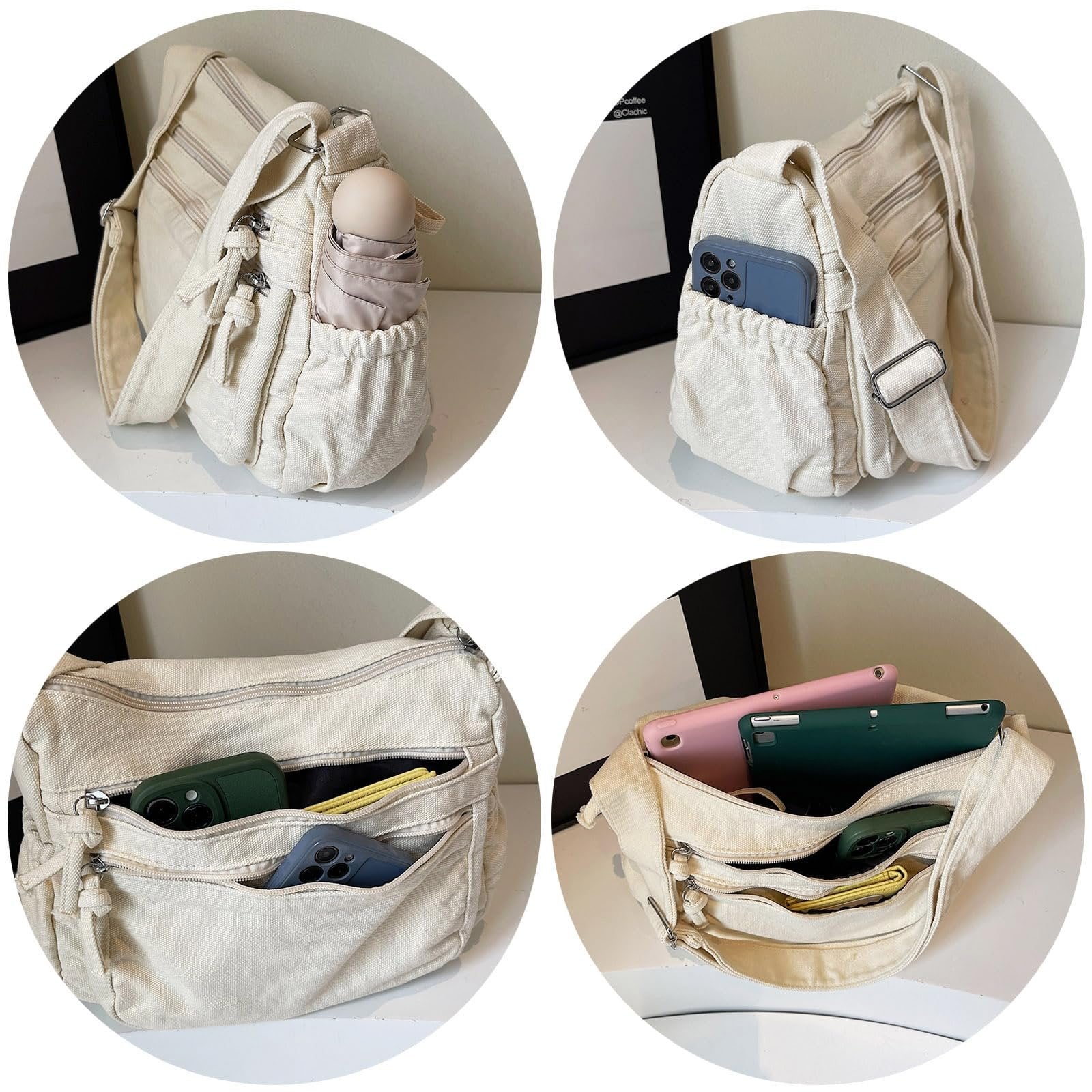 Lærreds Crossbody Taske med Flere Lommer til Hverdagsbrug
