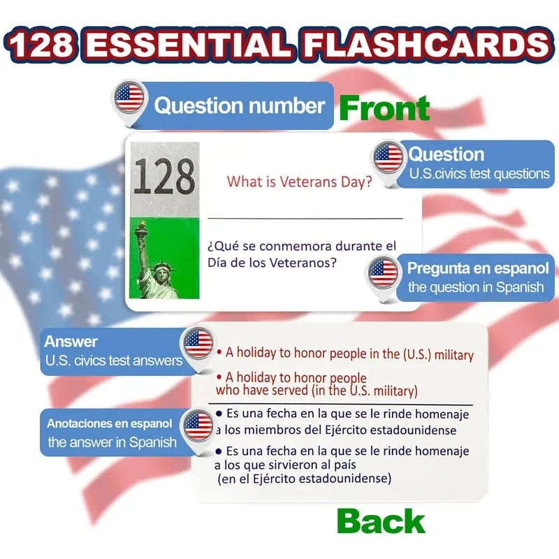 Flashkort til amerikansk statsborgerskab 2026: Studieguide: Amerikansk statsborgerskab (spansk og engelsk)